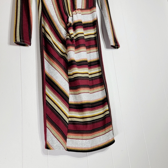 4/$20 Superfoxx Multicolor Striped Long Sleeve Midi Dress Small - Picture 3 of 8